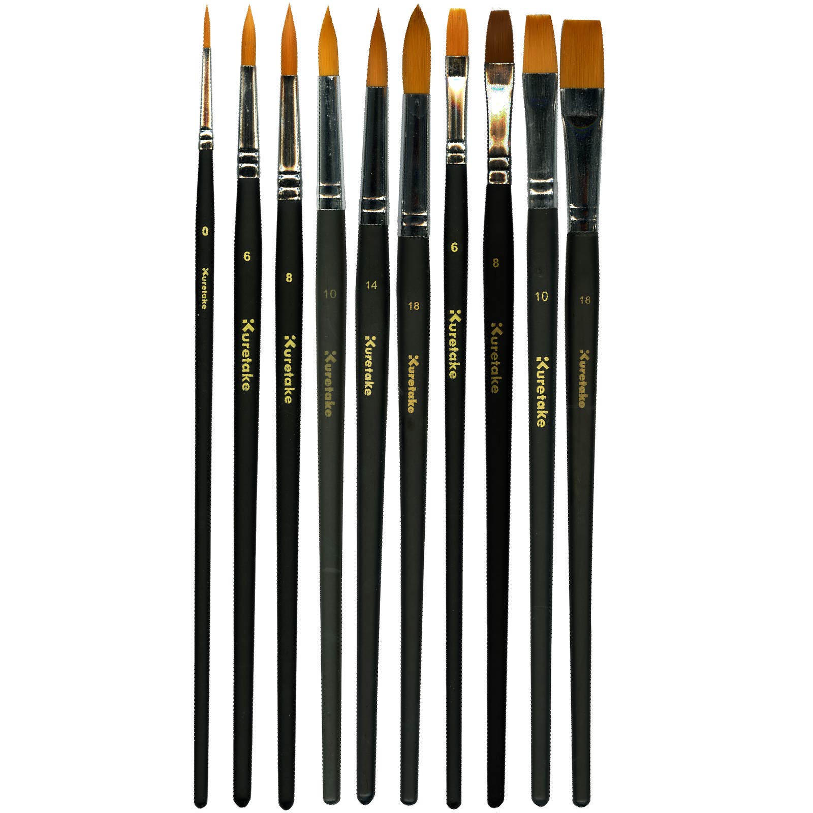 Nylon Paint Brush Set - 10 Round and Flat Brushes