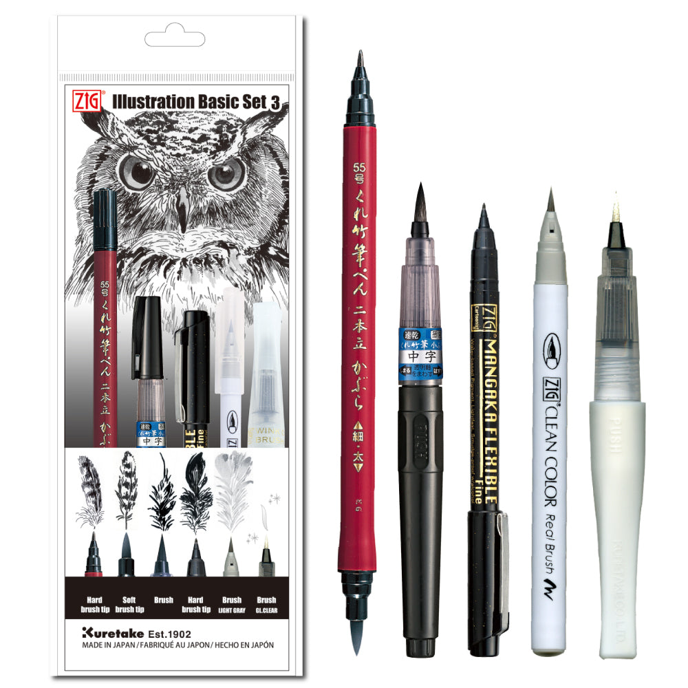 ZIG ILLUSTRATION BASIC SET 3 Brush Pen, Set of 5 (IKTB-22/5V)