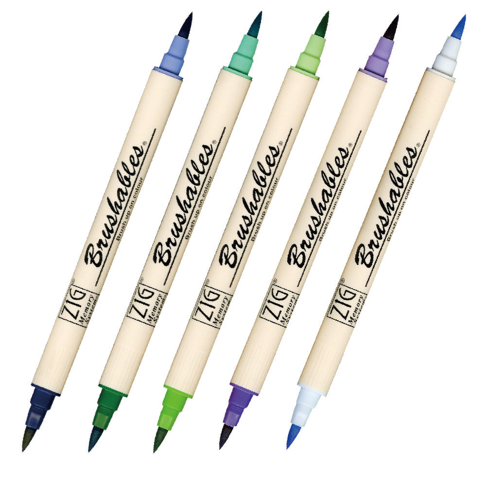 ZIG Memory System Brushables, 5-Pen Set, Green & Blue