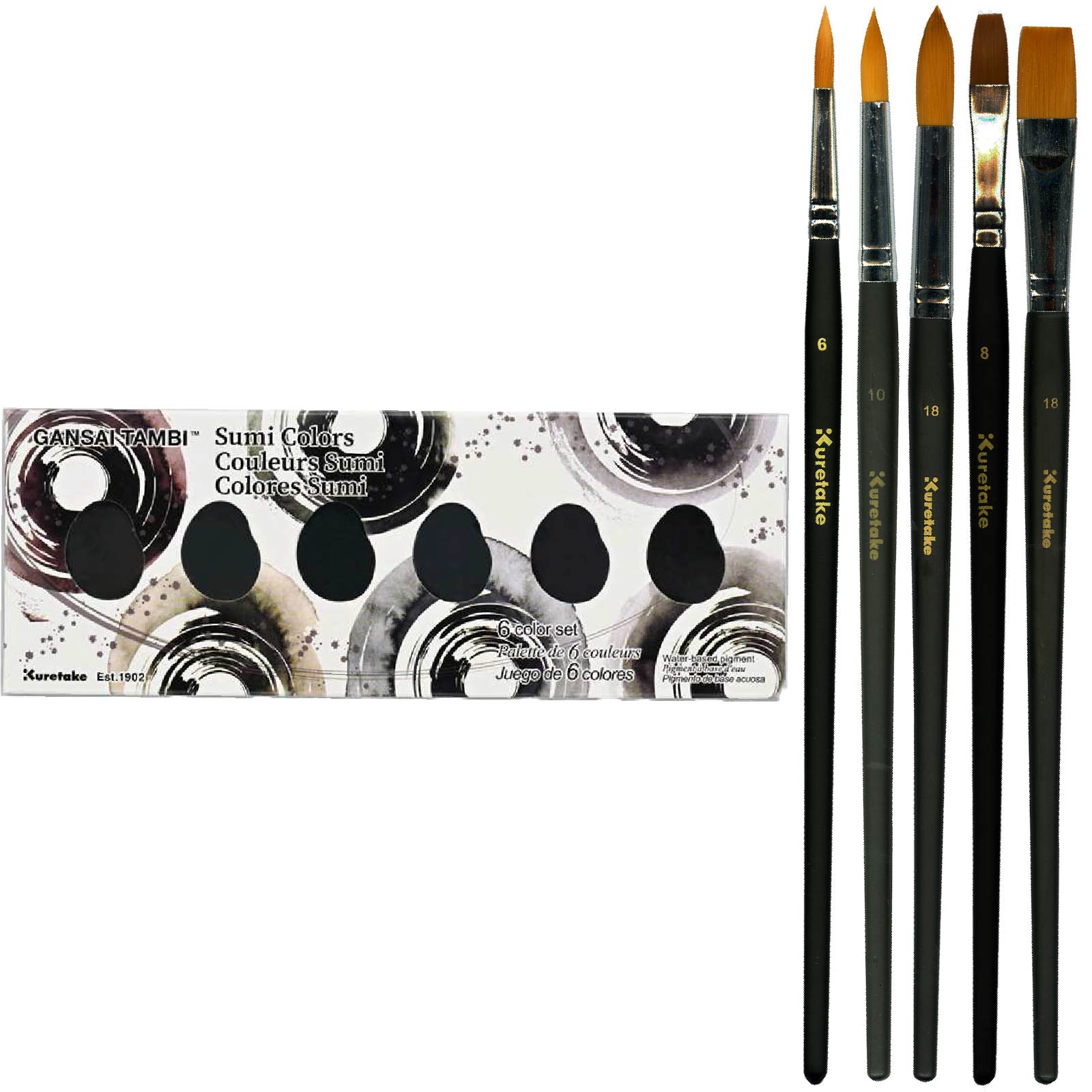 Gansai Tambi Sumi Colors 6-Color Set x 5 Nylon Brushes