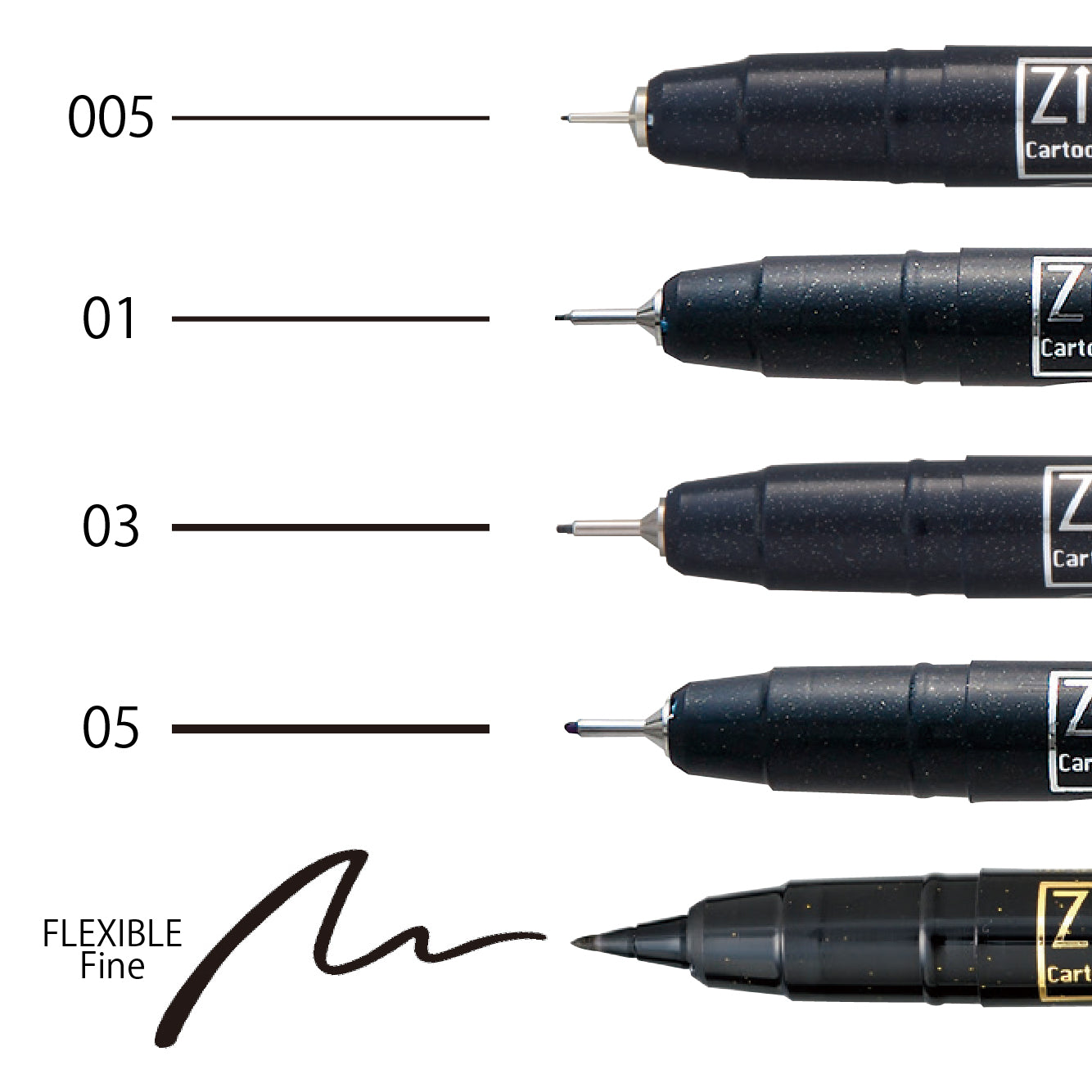 ZIG CARTOONIST MANGAKA BLACK 5-Pen Set (CNM/5VBK)