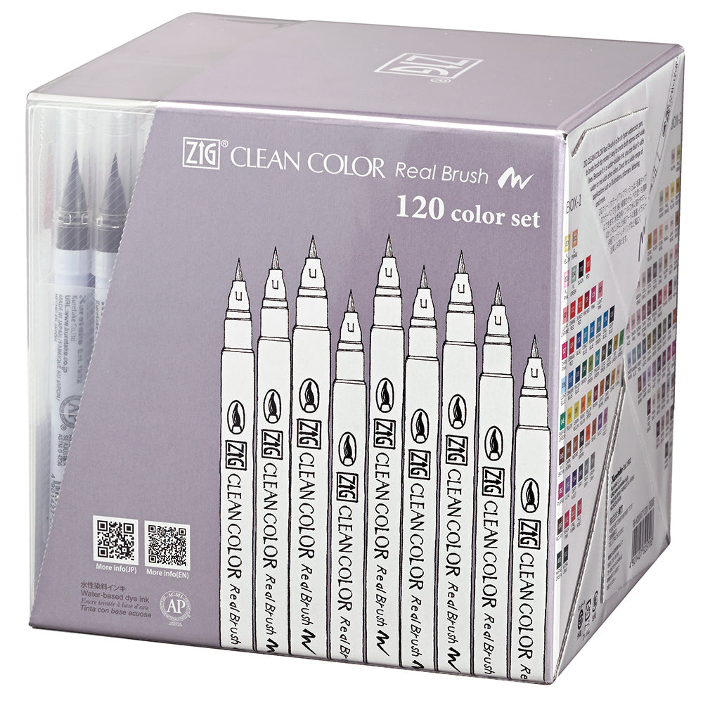 Kuretake ZIG CLEAN COLOR Real Brush Pen Set, 120 Colors (RB-6000AT/120V)