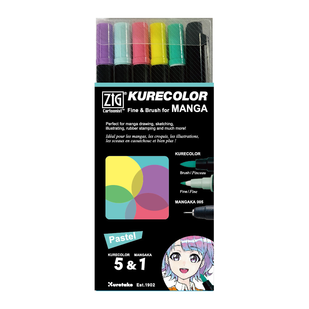 ZIG Kurecolor Fine & Brush Pastel Set (CNKC-2200N/6VPA)
