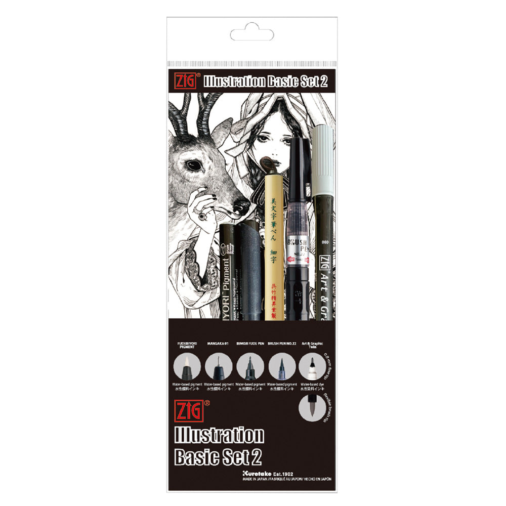 ZIG ILLUSTRATION BASIC SET2 Brush Pen 5V (IKTB-21/5V)