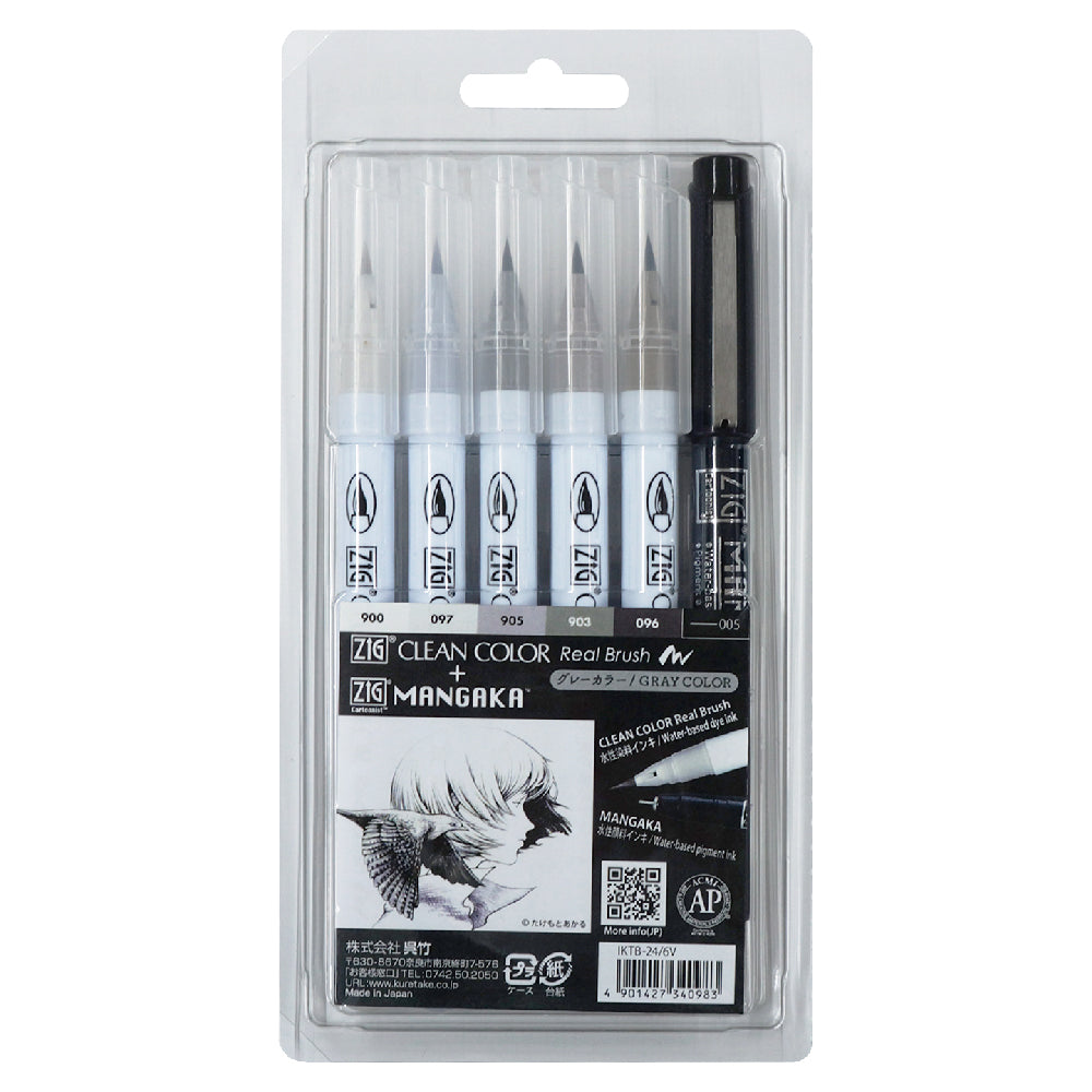 新商品】ZIG CLEAN COLOR REAL BRUSH ＋MANGAKA/ 6本セット (IKTB-24/6V)