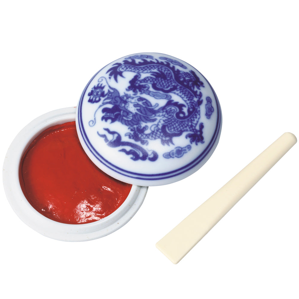 Ink pad (red) - Carved vermilion lacquer (1/2 ryō) (KO100-205)