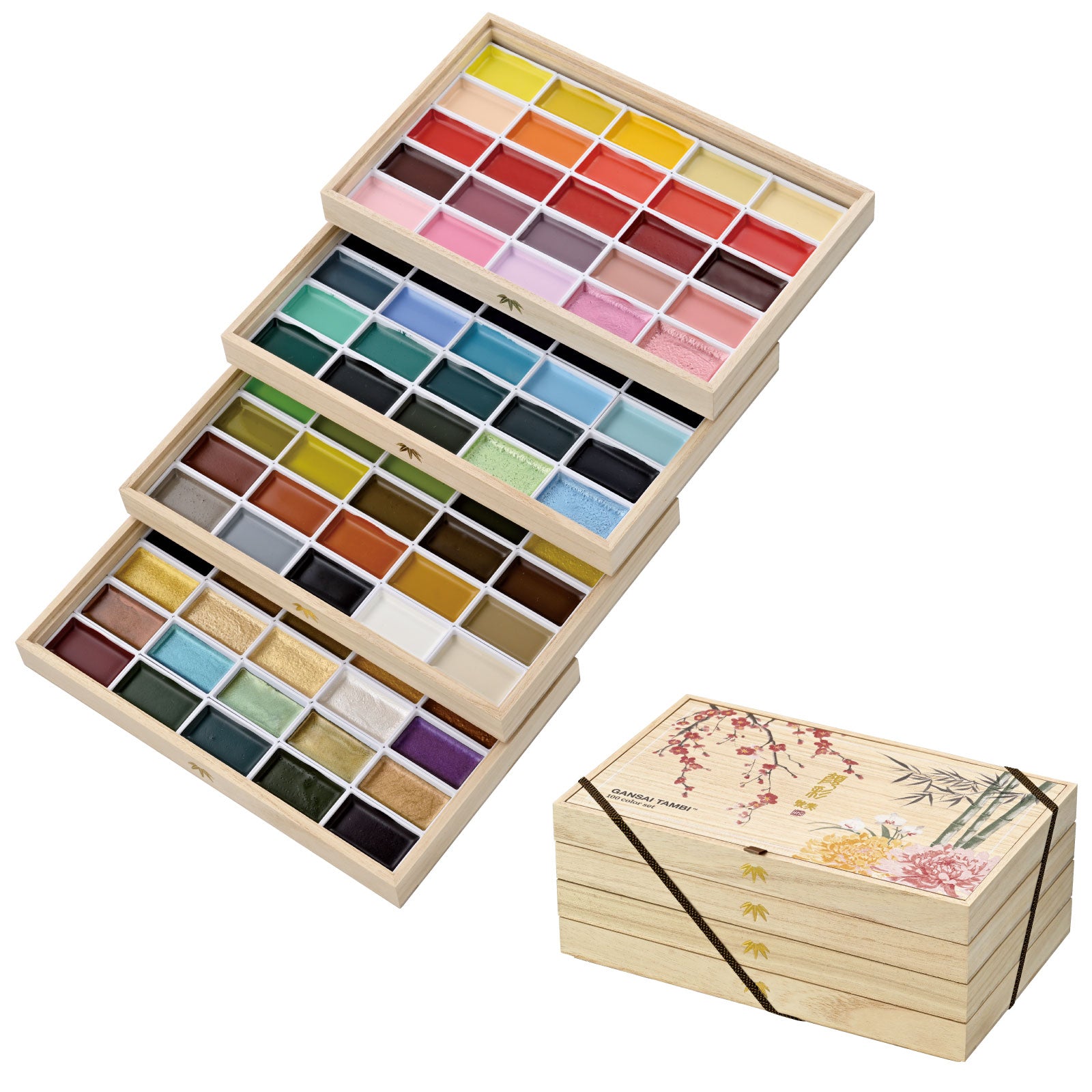 Kuretake Gansai Tambi 100-Color Set IV in Paulownia Wood Box (MC20/100WD4)