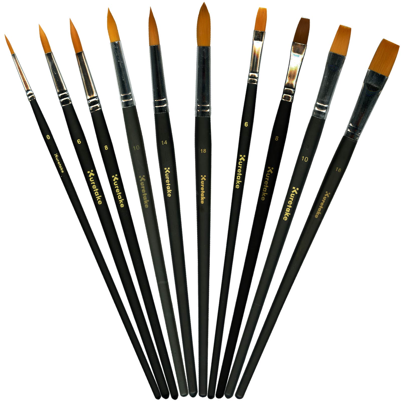 Nylon Paint Brush Set - 10 Round and Flat Brushes
