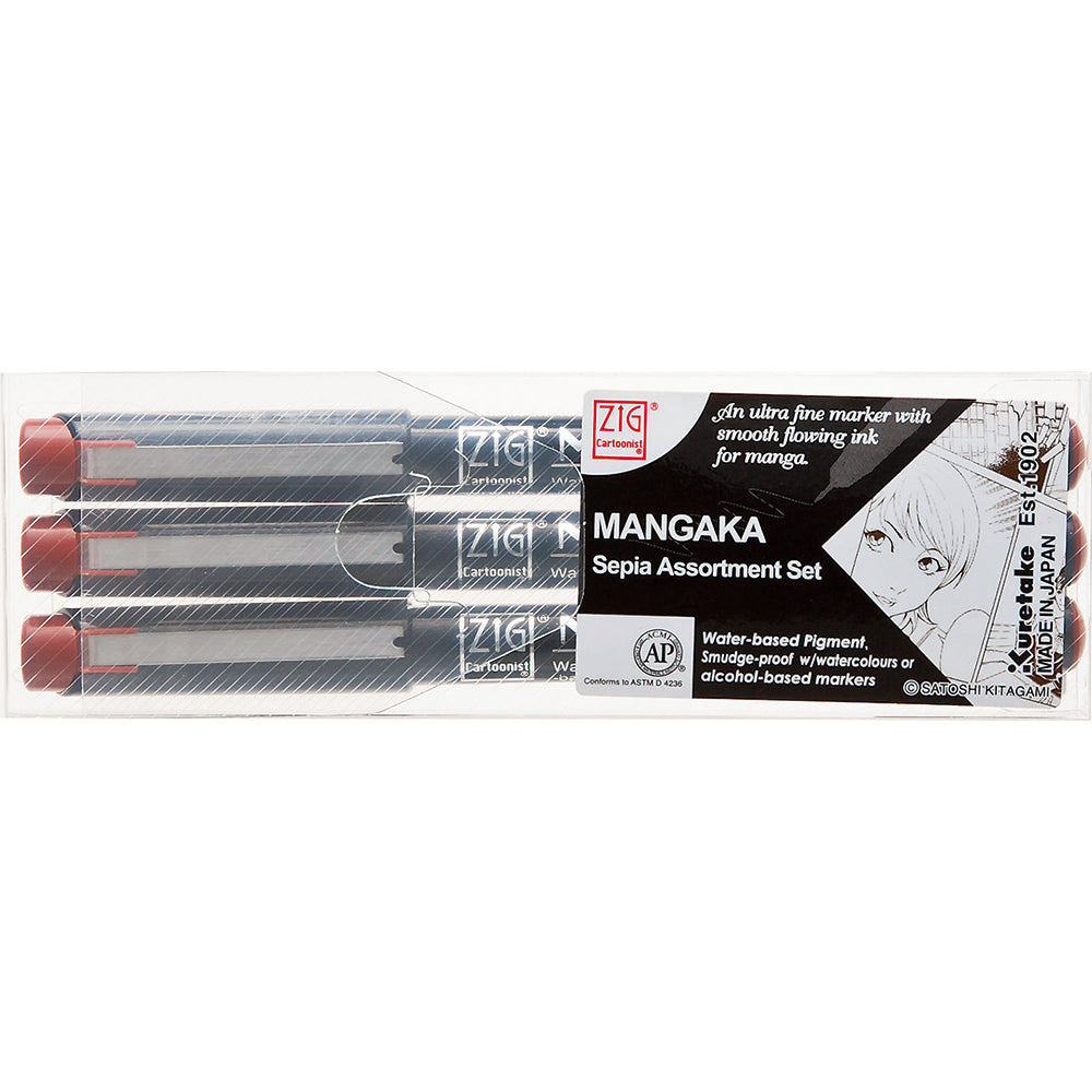 ZIG Cartoonist MANGAKA Sepia, Set of 3 (CNM/3VSP)