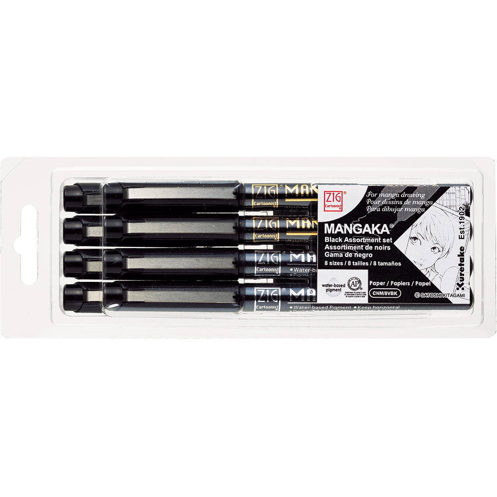 ZIG Cartoonist MANGAKA Black 8-Pen Set (CNM/8VBK)