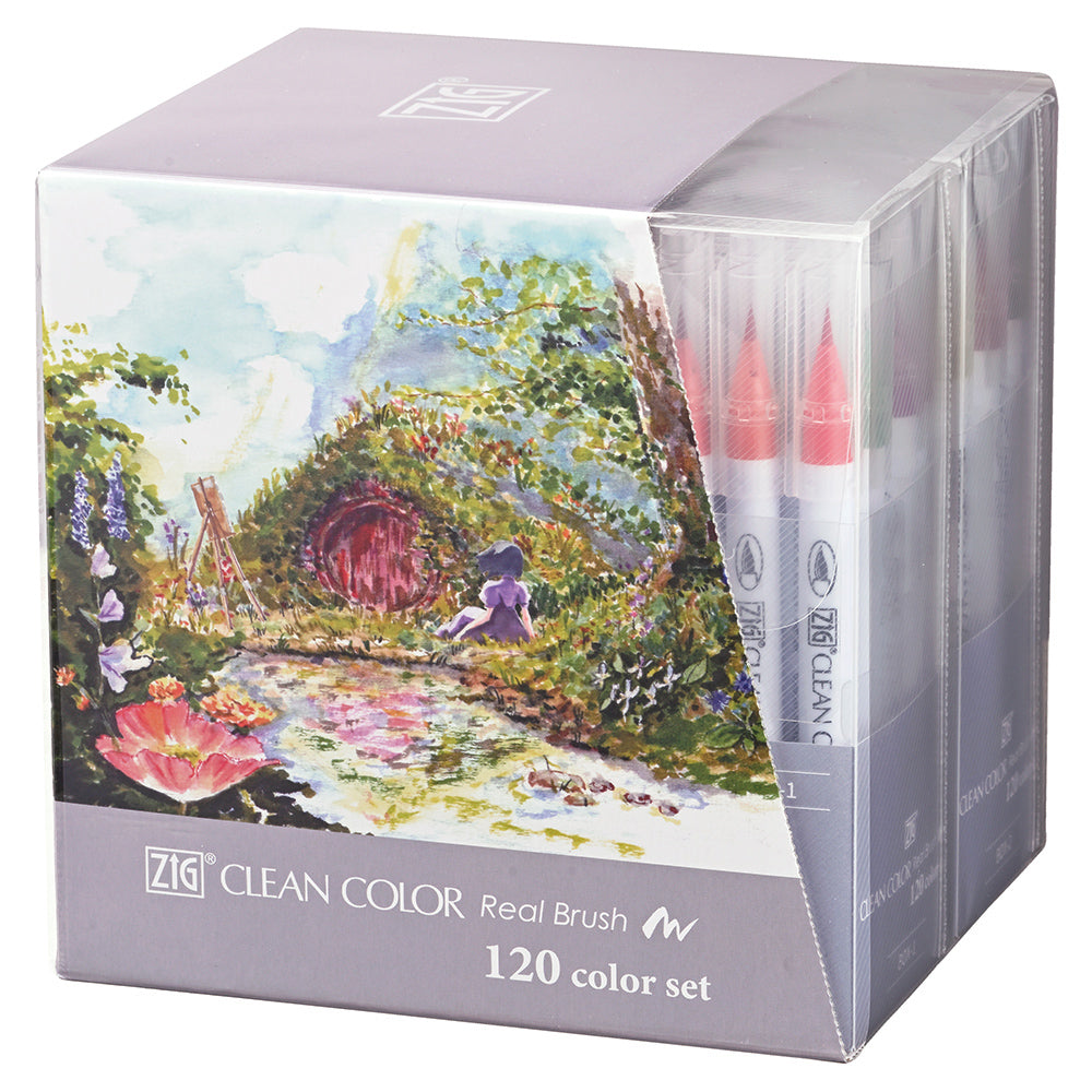 Kuretake ZIG CLEAN COLOR Real Brush Pen Set, 120 Colors (RB-6000AT/120V)