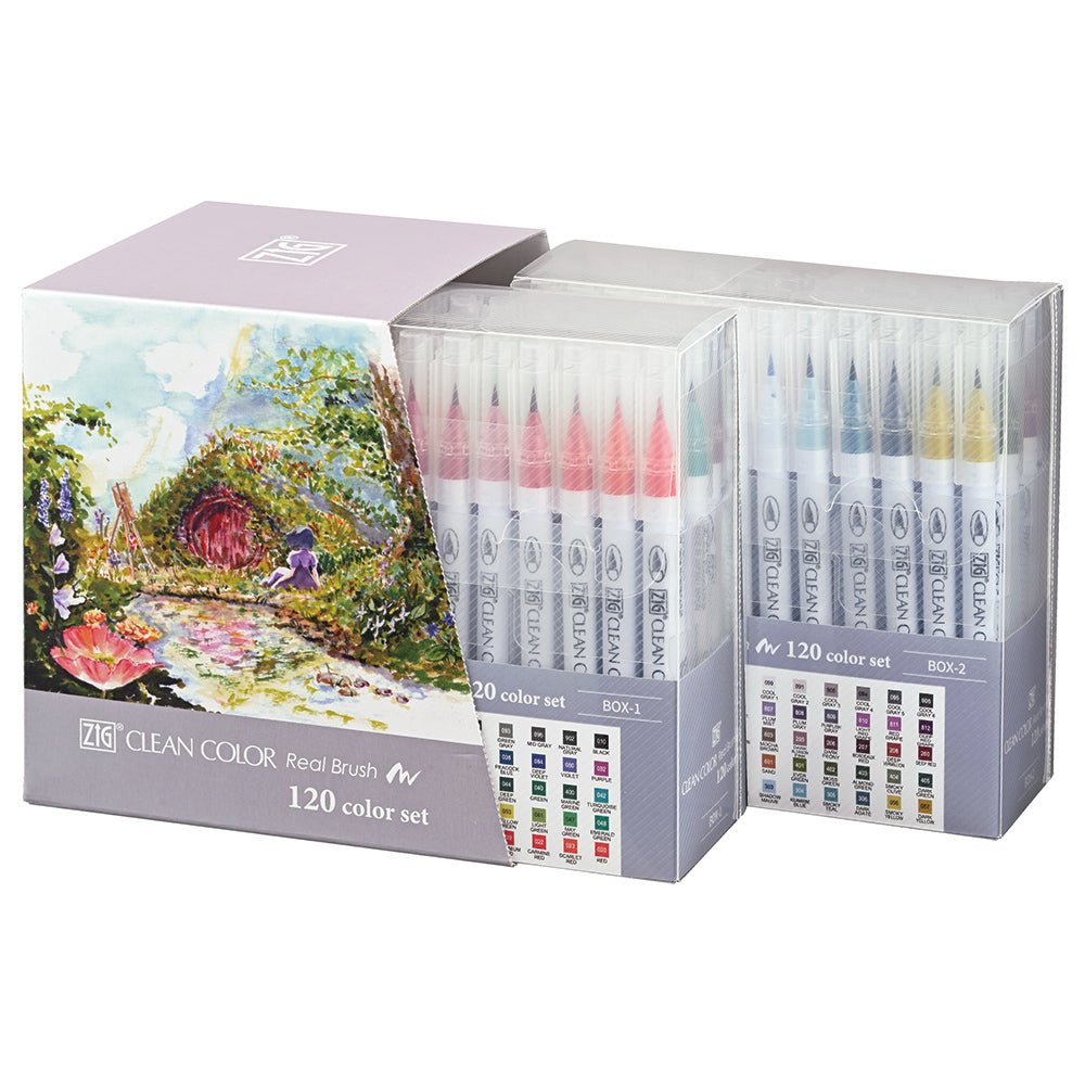 Kuretake ZIG CLEAN COLOR Real Brush Pen Set, 120 Colors (RB-6000AT/120V)