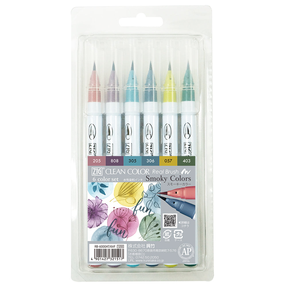 ZIG CLEAN COLOR Real Brush Smoky Colors (RB-6000AT/6VF)