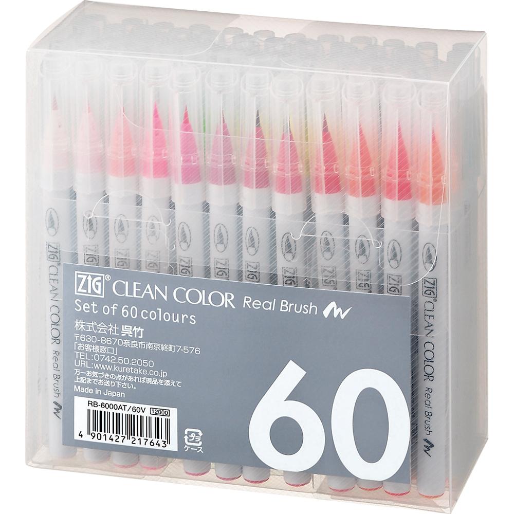 Kuretake ZIG CLEAN COLOR Real Brush 60-Color Set (RB-6000AT/60V)