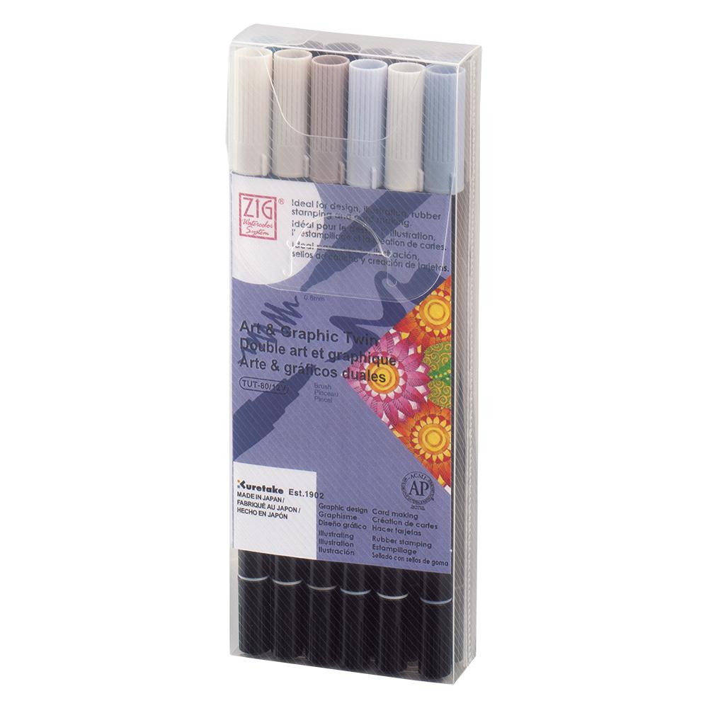ZIG Art & Graphic Twin GRAY 12-Color Set (TUT-80/12VGR)
