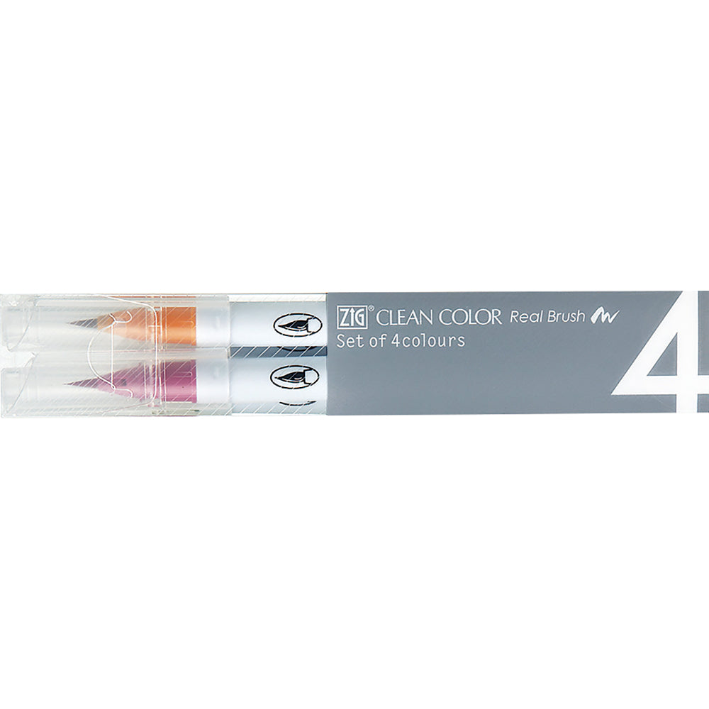 ZIG CLEAN COLOR Real Brush 4-Color Set D, Deep Colors (RB-6000AT/4VD)